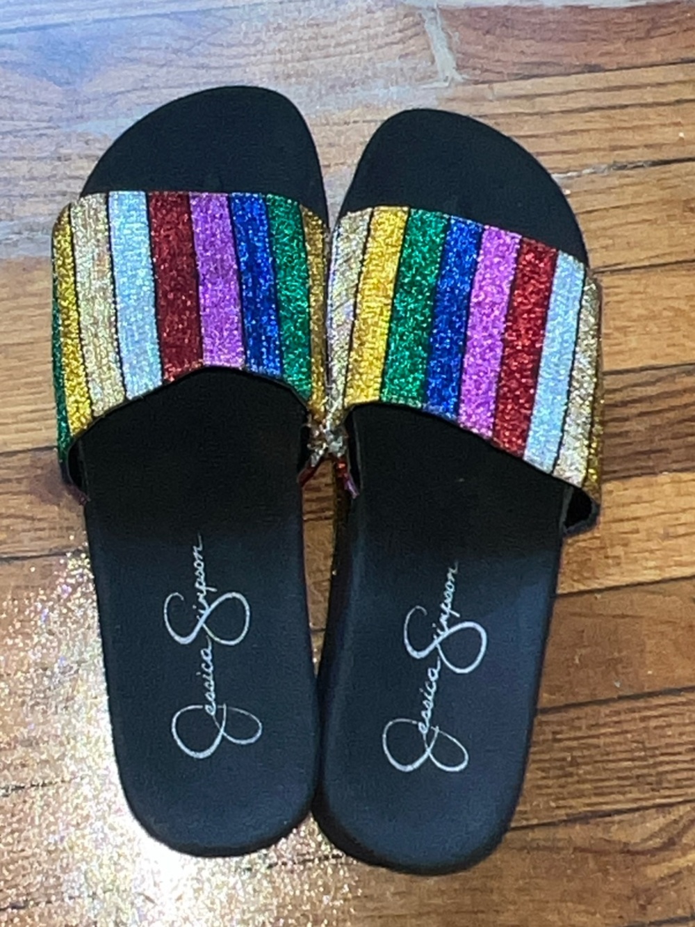 Jessica Simpson Multicolor Glitter Stripe Slide Sandals